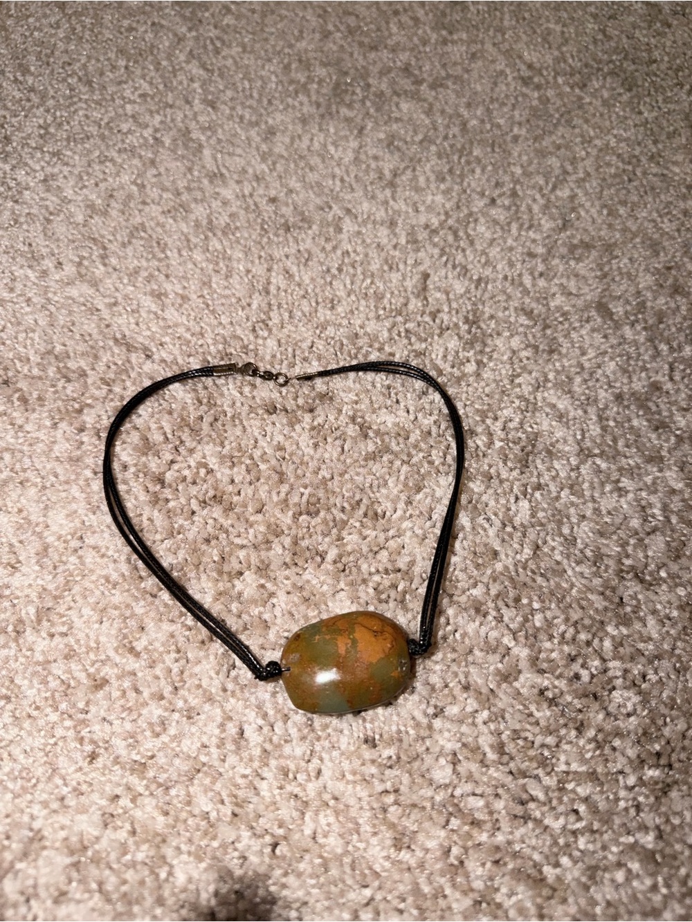 Natural Stone Pendant Necklace - Olive Green and Brown